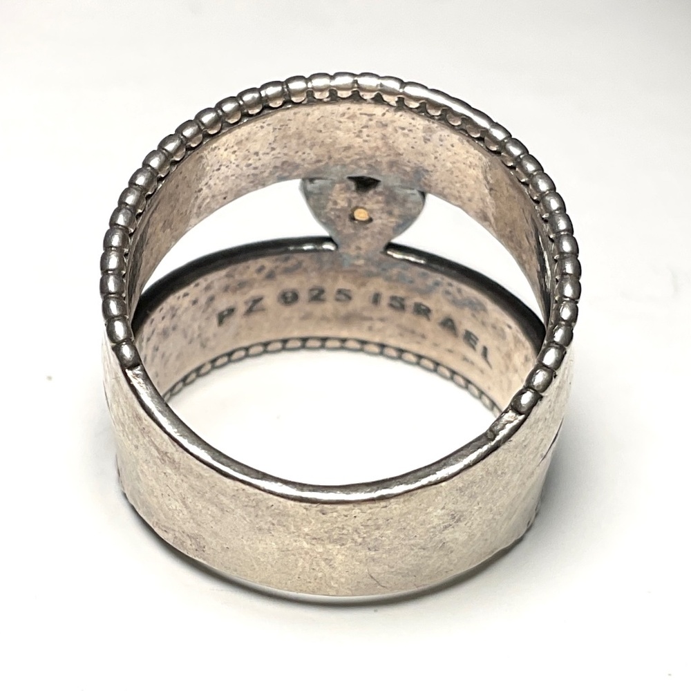 New Handcrafted Sterling Silver Ring Double Cigar Band Gold Center Heart Size 7 - Picture 6 of 11